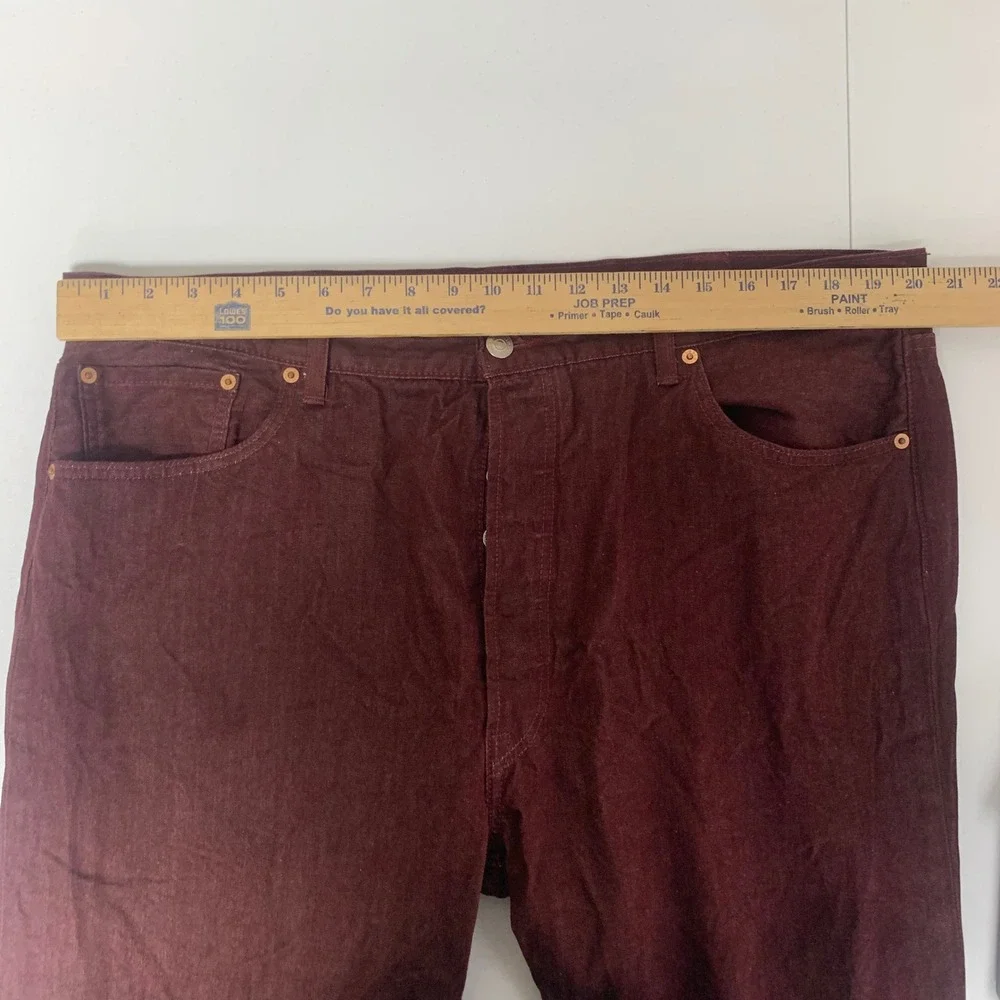 Levi's 501 Original Jeans Mens W42 L32 Burgundy‎ Maroon Button Fly Straight Leg